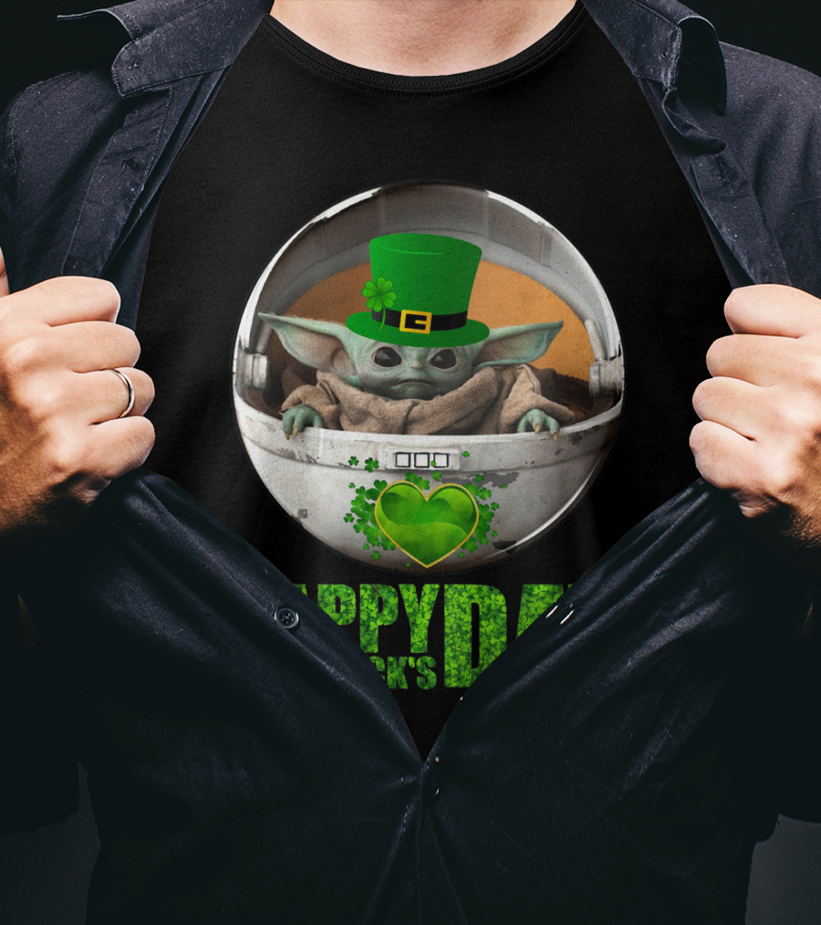 Happy St Patrick's Day Baby Yoda Shamrock Hat Heart T-Shirt