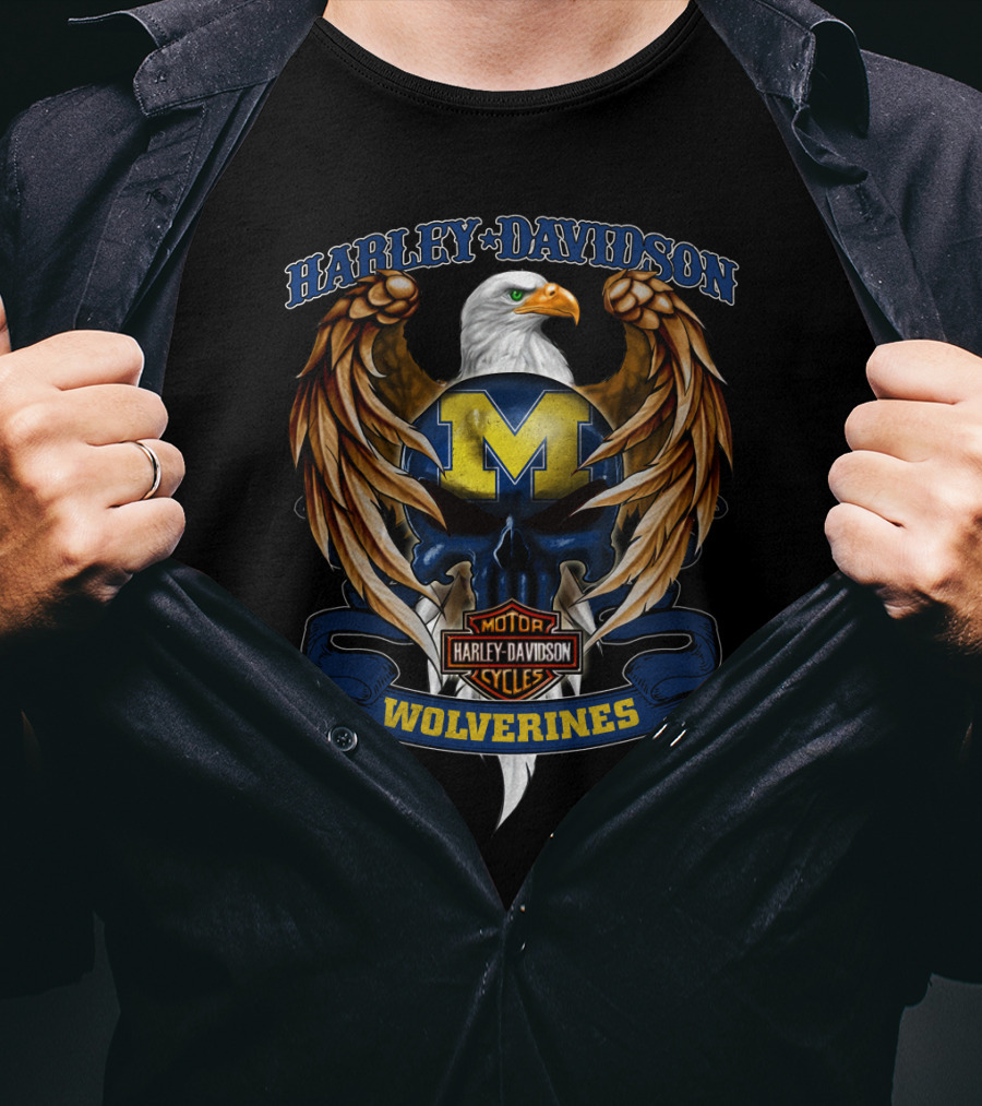 Harley Davidson Motorcycles Michigan Wolverines Eagle Crest T-Shirt