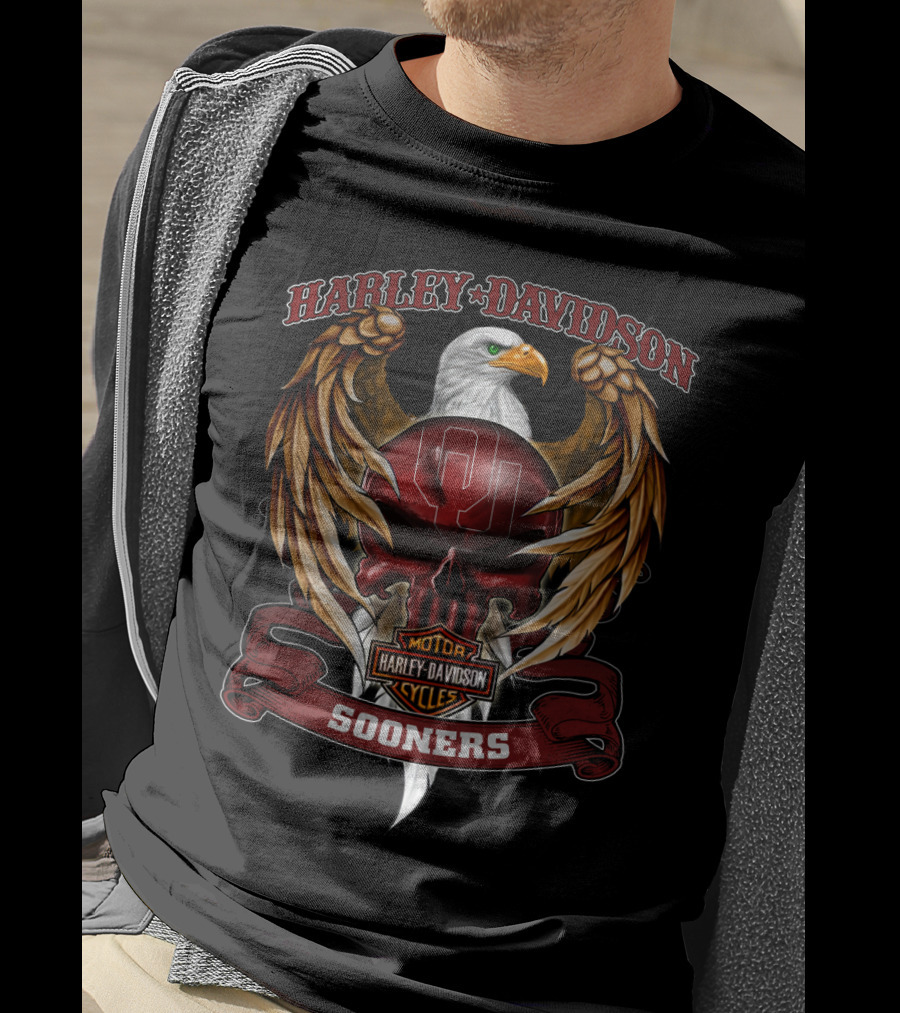 Harley Davidson Eagles Sooners Oklahoma 99 Hd Ncaa T-Shirt