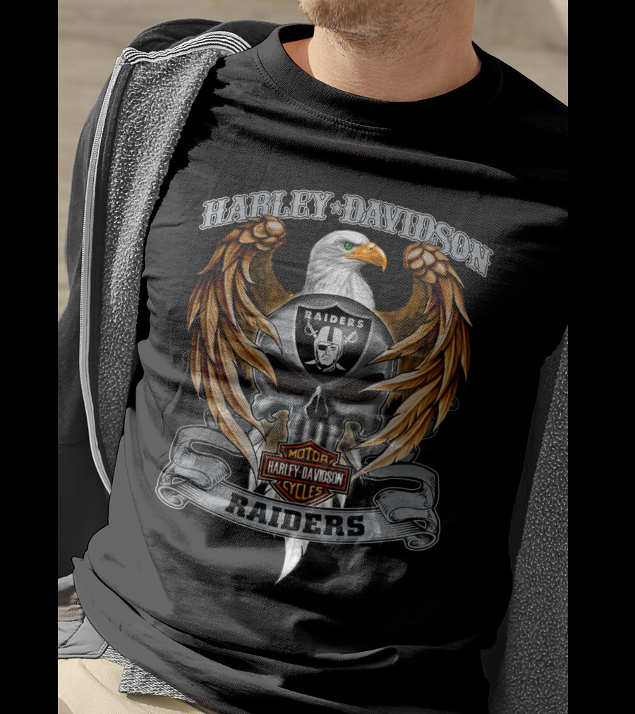 Harley Davidson Raiders Eagle Motor Cycles Nfl Las Vegas Raiders T-Shirt
