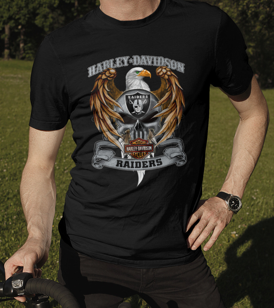 Harley Davidson Raiders Eagle Motor Cycles Nfl Las Vegas Raiders T-Shirt