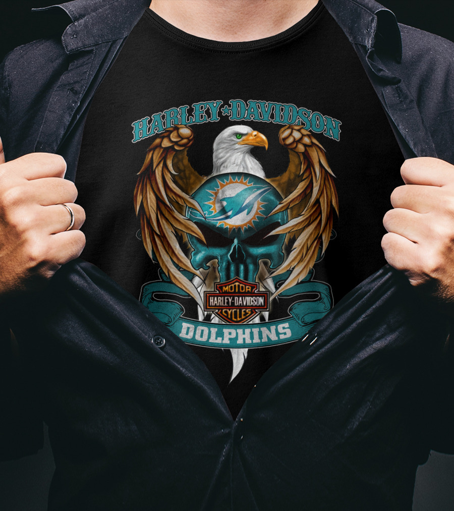 Harley Davidson Motor Cycles Miami Dolphins Eagle T-Shirt