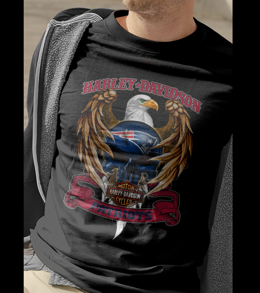 Harley Davidson Motor Cycles Patriots New England Patriots Eagle T-Shirt