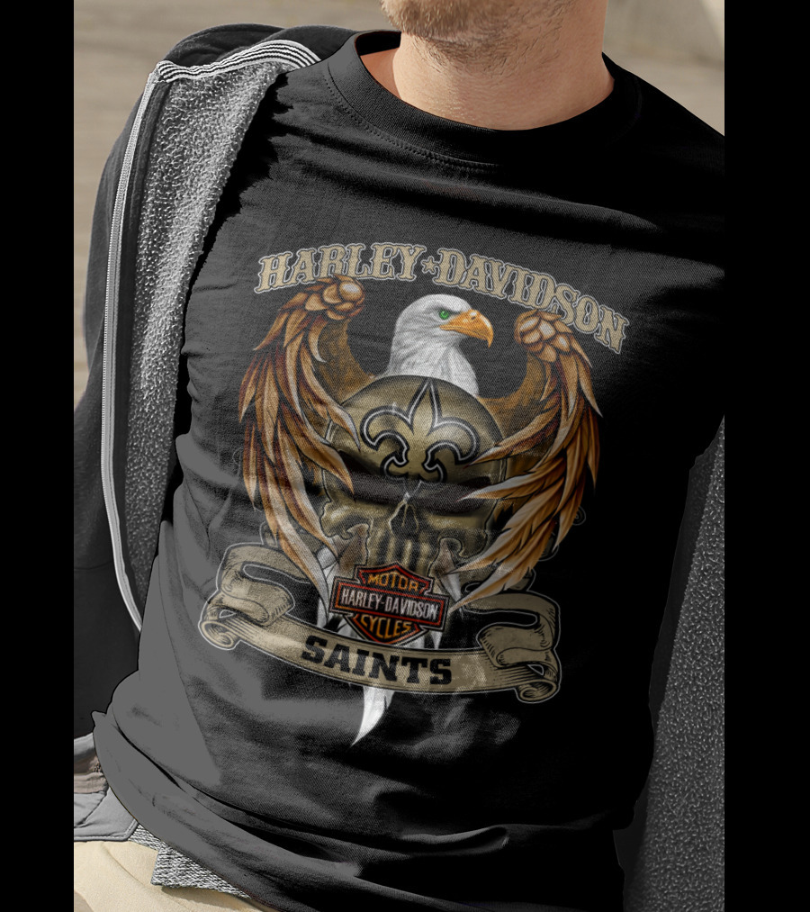 Harley Davidson Eagle Motorcycles Saints Fleur-De-Lis Nfl New Orleans T-Shirt