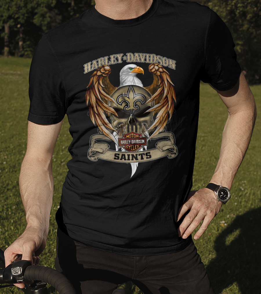 Harley Davidson Eagle Motorcycles Saints Fleur-De-Lis Nfl New Orleans T-Shirt