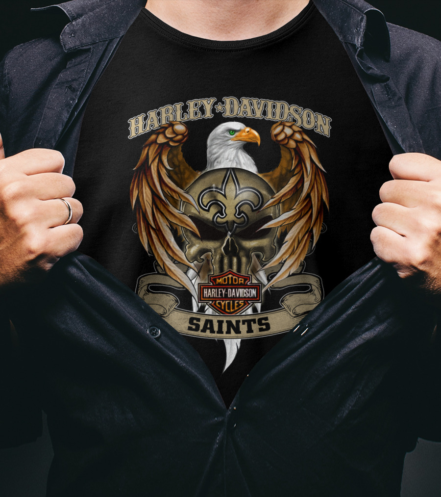 Harley Davidson Eagle Motorcycles Saints Fleur-De-Lis Nfl New Orleans T-Shirt