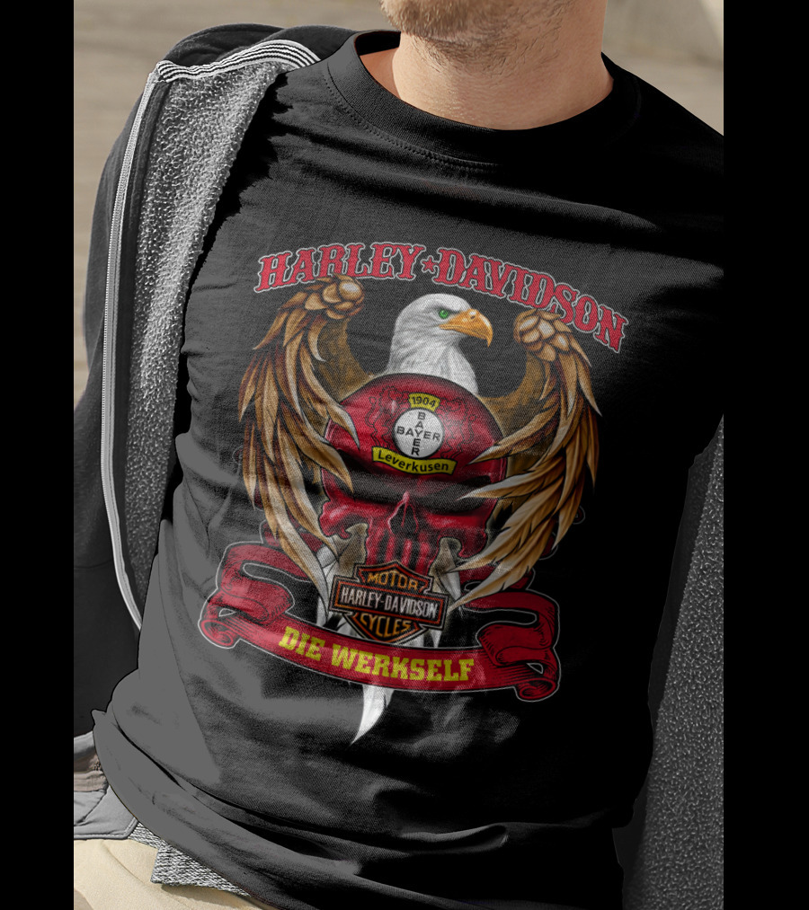 Harley Davidson Bayer Leverkusen 1904 Die Werkself Eagle Skull T-Shirt