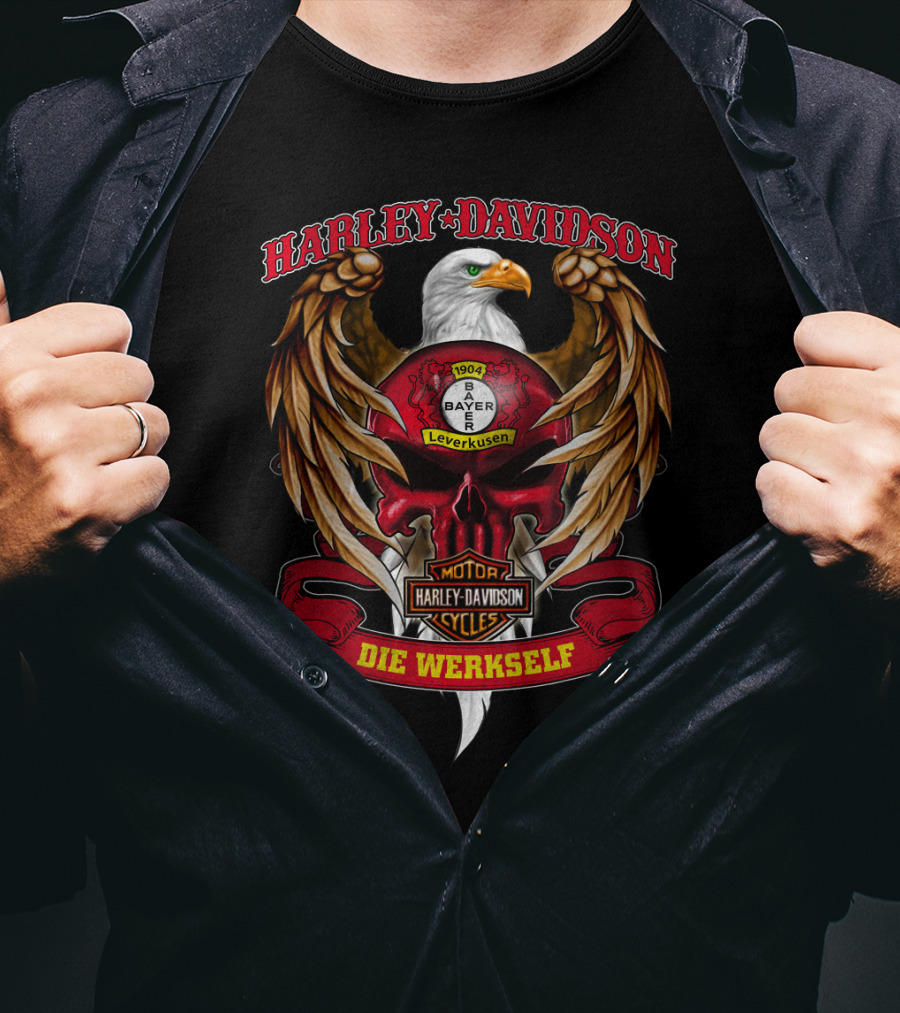 Harley Davidson Bayer Leverkusen 1904 Die Werkself Eagle Skull T-Shirt