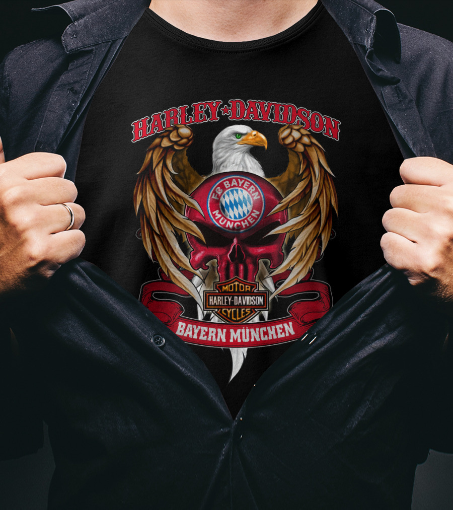 Harley Davidson Fc Bayern München Eagle Logo Bundesliga T-Shirt