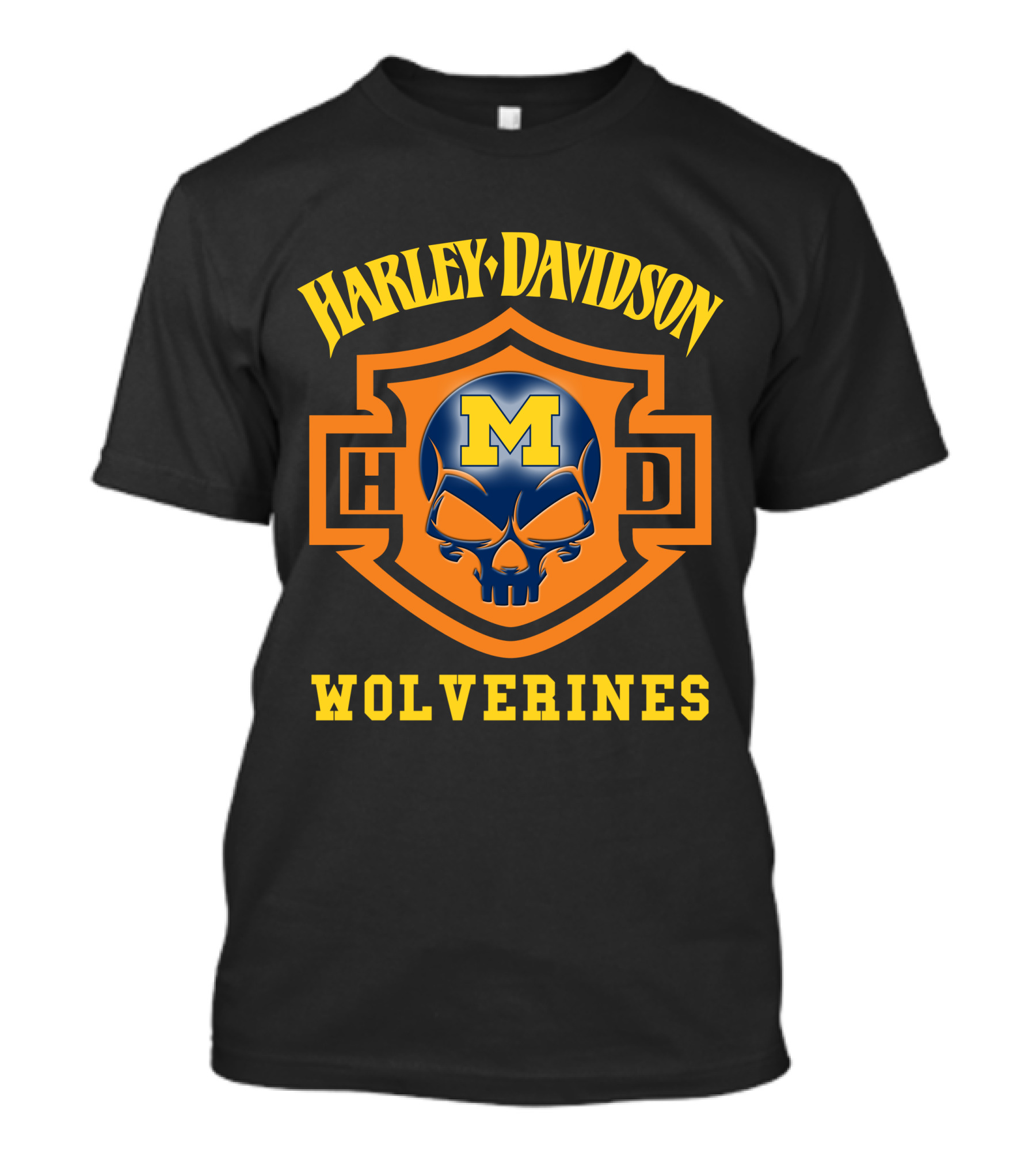 Harley Davidson Wolverines Hd Ncaa Football Skull M T-Shirt
