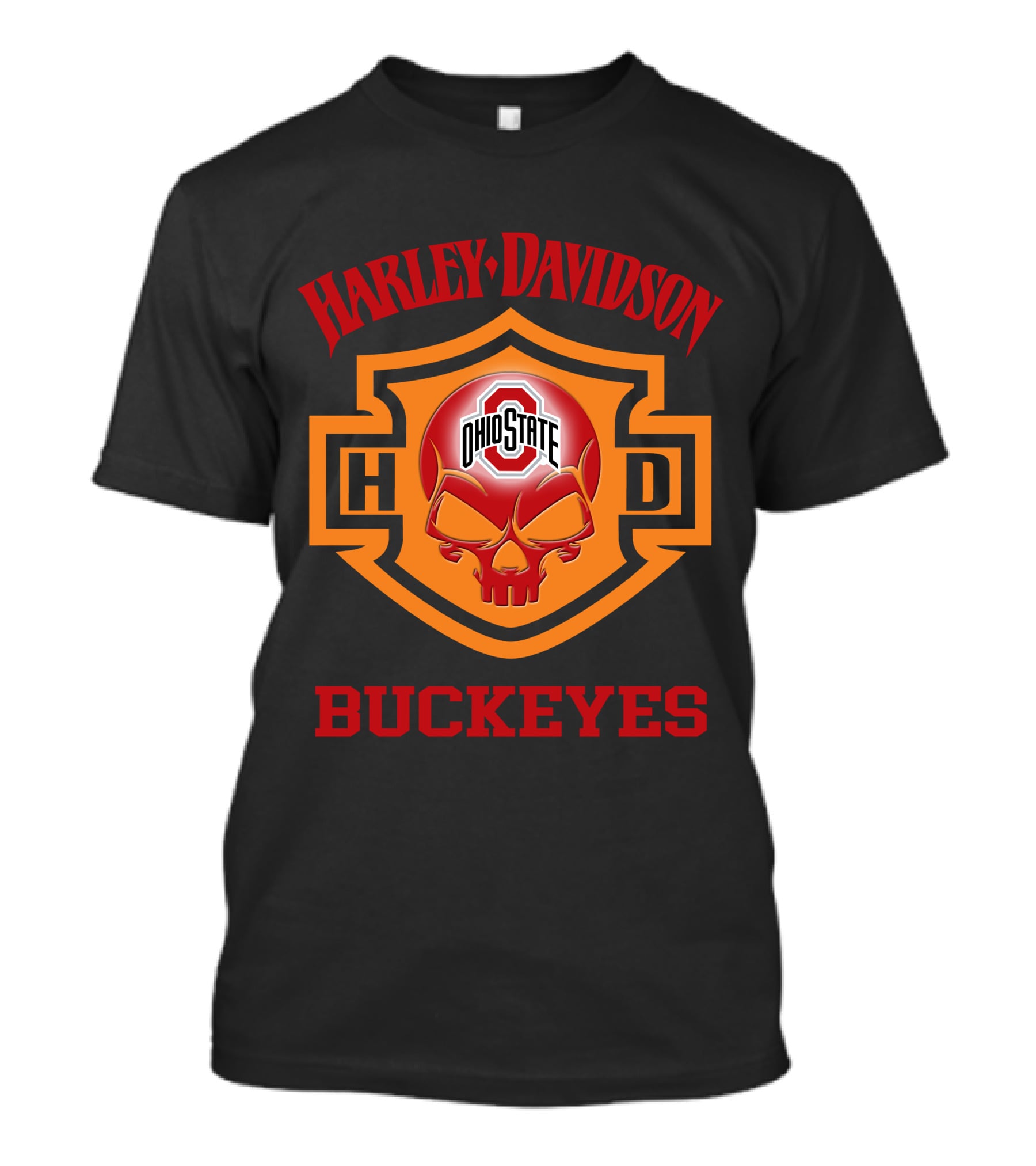Ohio State Buckeyes Harley Davidson Fans Hd Skull T-Shirt