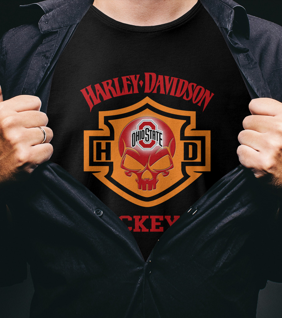 Ohio State Buckeyes Harley Davidson Fans Hd Skull T-Shirt