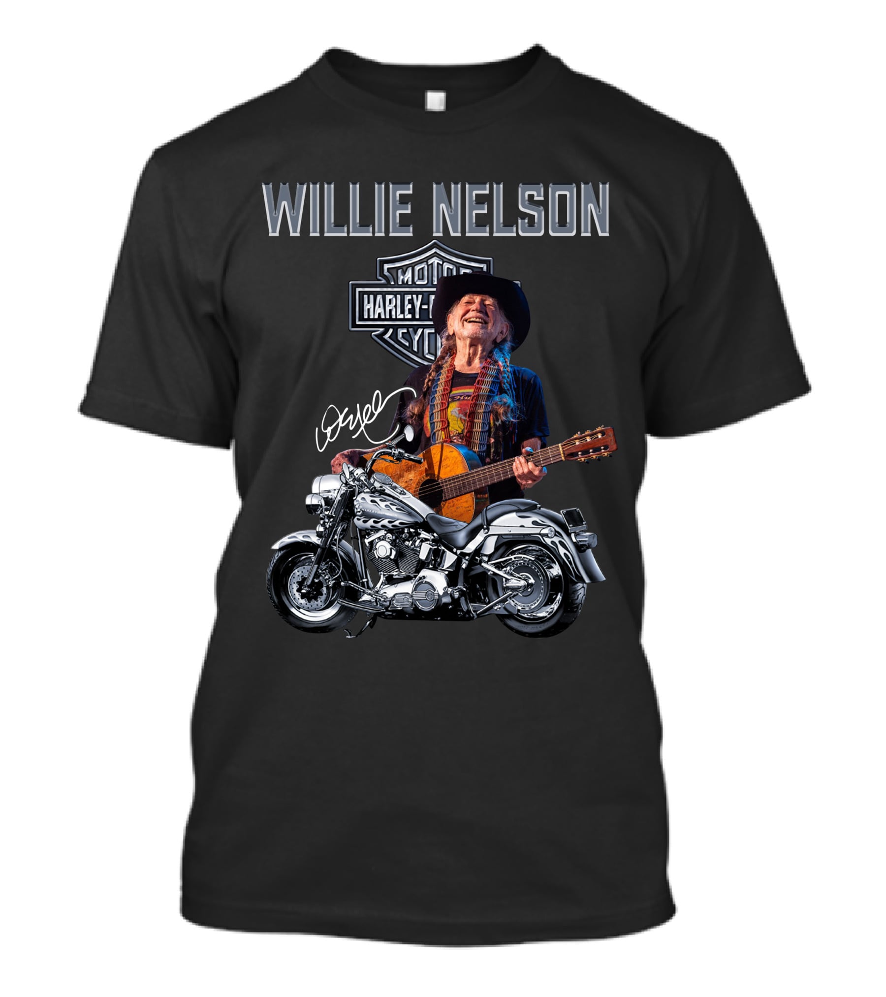 Willie Nelson Harley Davidson Motorcycle Guitar T-Shirt