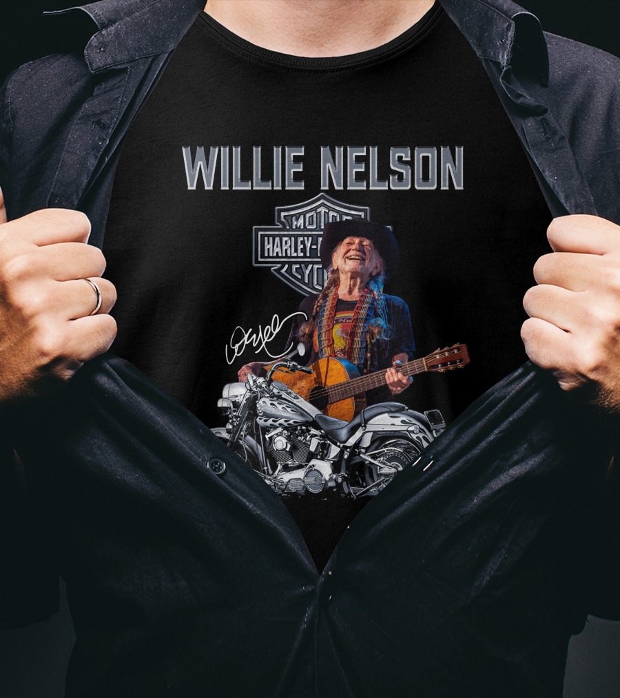 Willie Nelson Harley Davidson Motorcycle Guitar T-Shirt