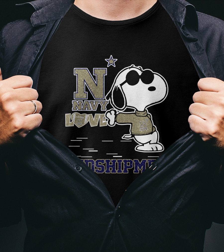 Navy Love Midshipmen Snoopy Walking With Star T-Shirt