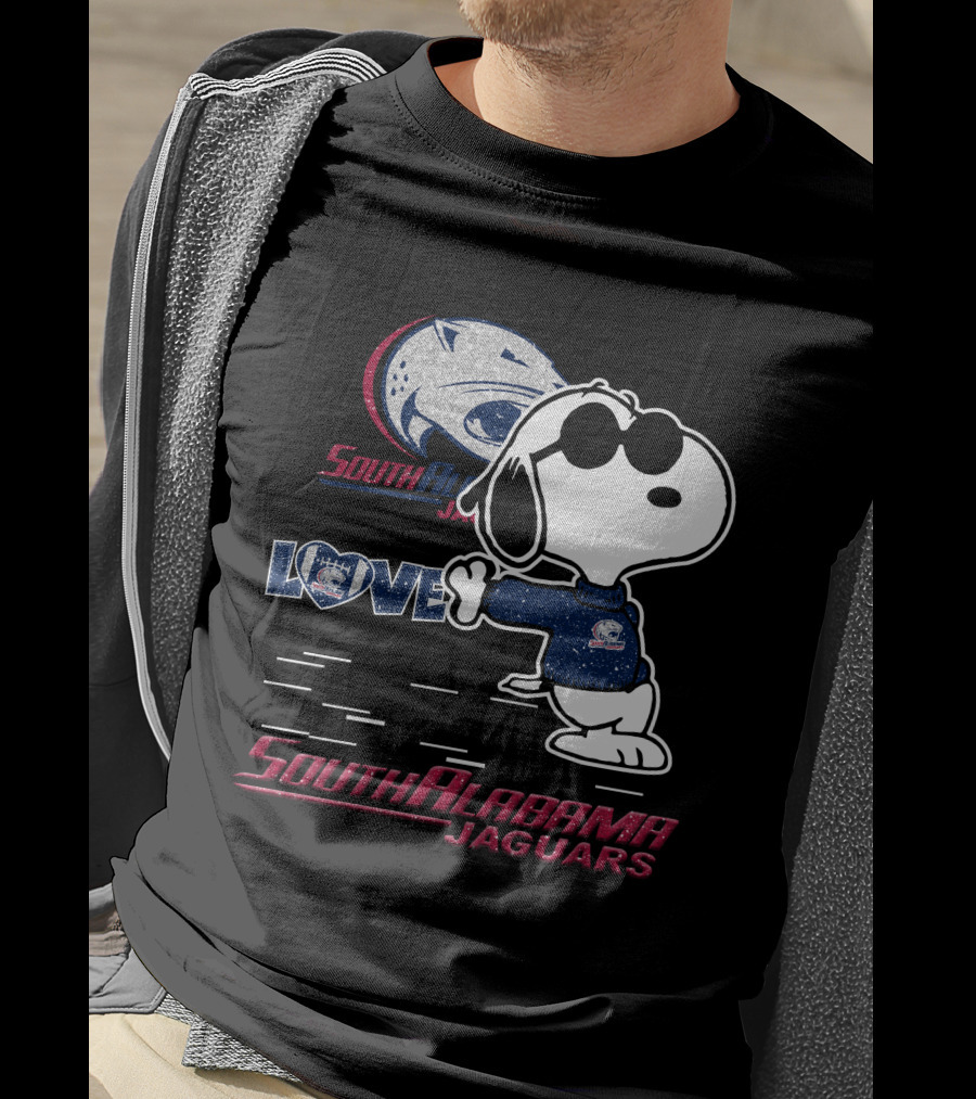 Snoopy Love South Alabama Jaguars Football Fan Gear T-Shirt
