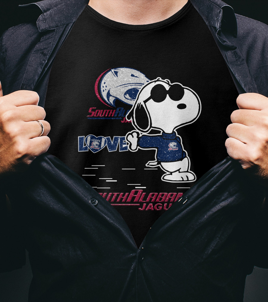 Snoopy Love South Alabama Jaguars Football Fan Gear T-Shirt