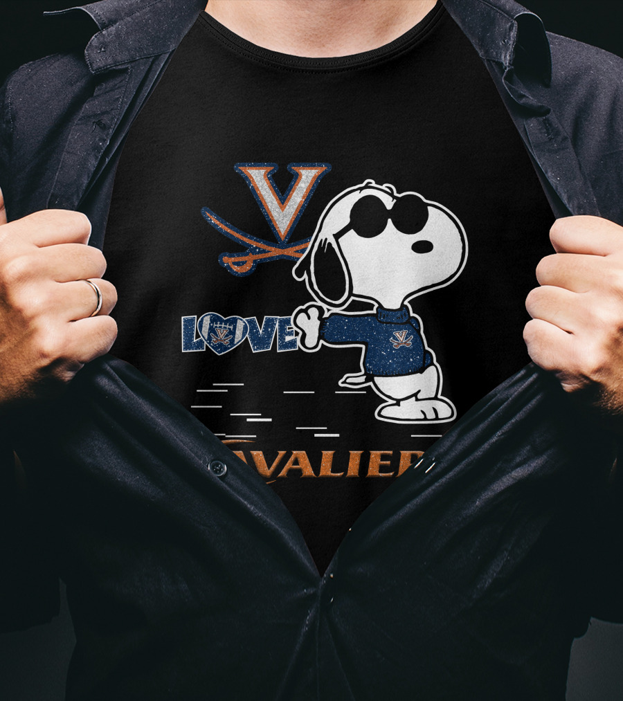 Snoopy Love Virginia Cavaliers V Logo And Heart T-Shirt