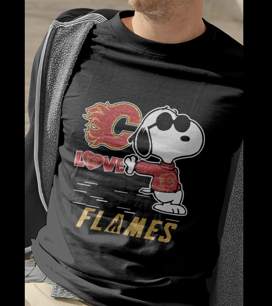 Snoopy Love Calgary Flames Peanuts Logo Cartoon T-Shirt