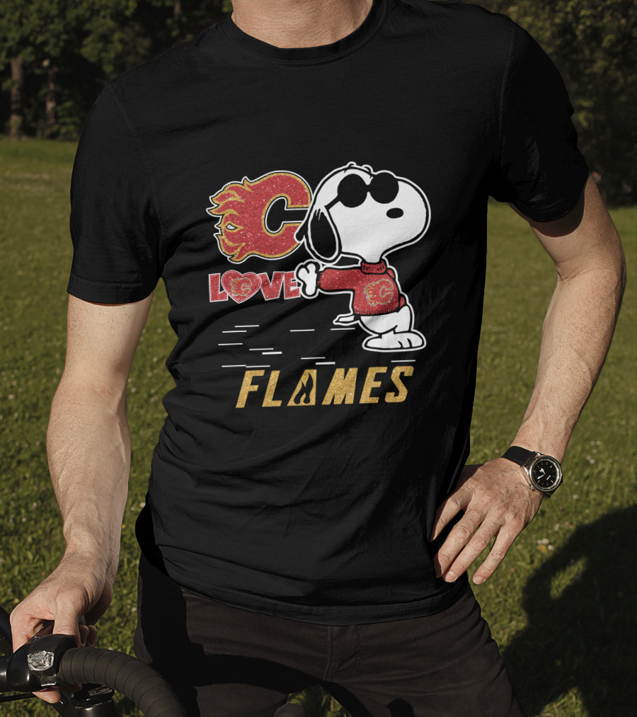 Snoopy Love Calgary Flames Peanuts Logo Cartoon T-Shirt
