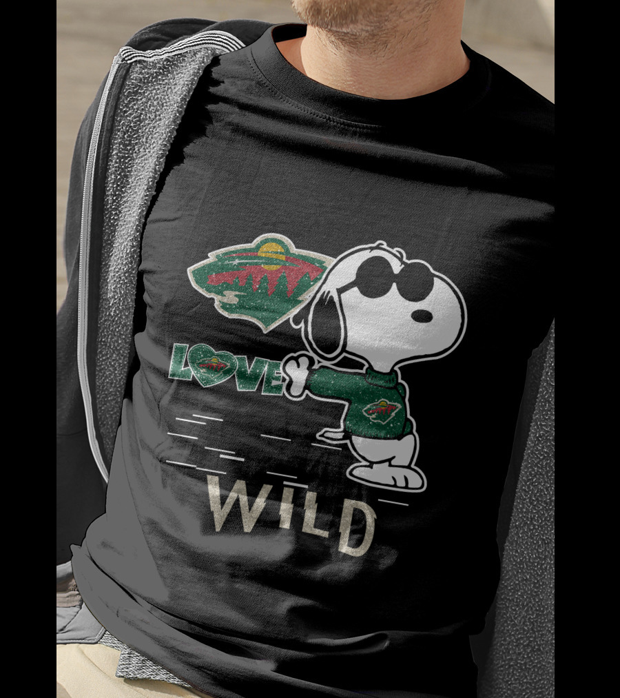 Snoopy Wearing Minnesota Wild Hockey Jersey With Love Wild Logo Elements T-Shirt