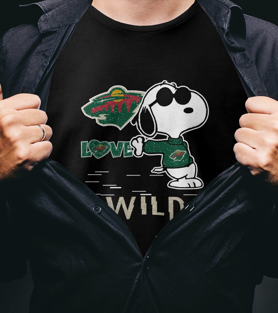 Snoopy Wearing Minnesota Wild Hockey Jersey With Love Wild Logo Elements T-Shirt