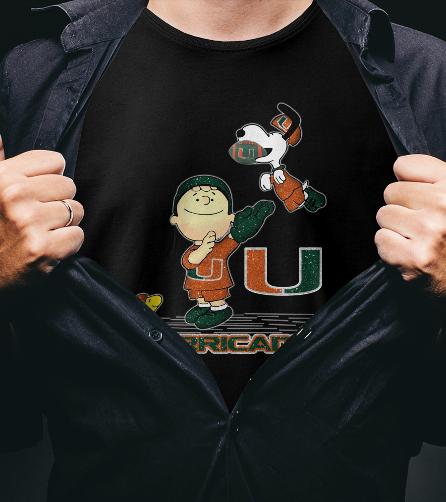 Snoopy And Woodstock Miami Hurricanes Football Team Enthusiasm T-Shirt