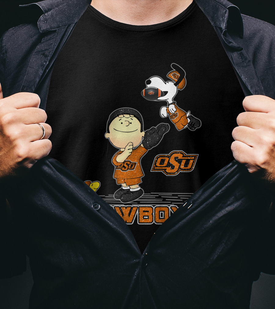 Snoopy OSU Oklahoma State Cowboys Football Charlie Brown Woodstock T-Shirt
