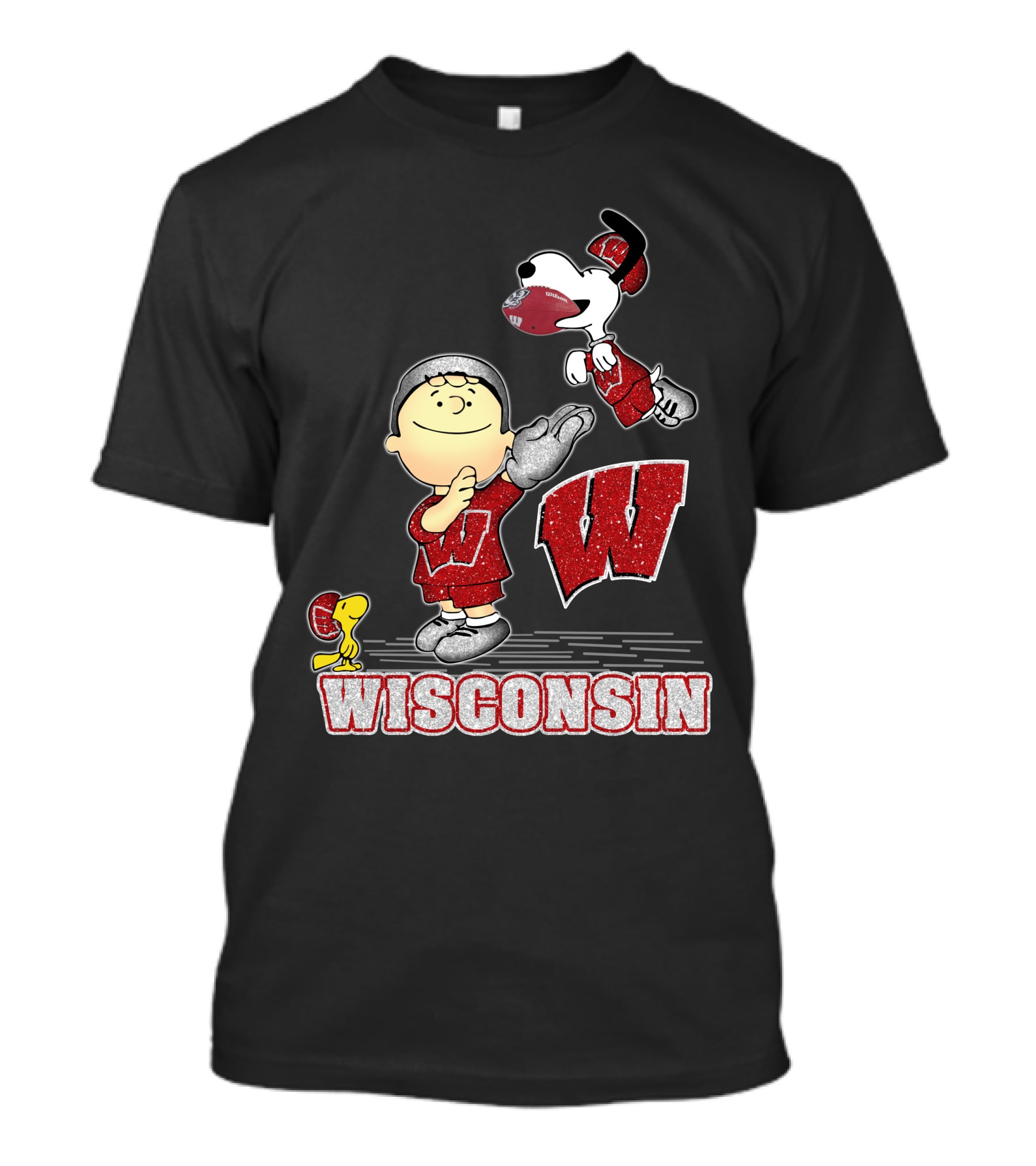 Snoopy Wisconsin Badgers Charlie Brown Woodstock Football T-Shirt