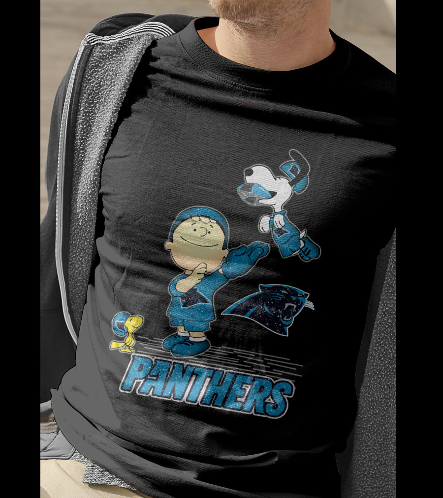 Snoopy And Woodstock Celebrate With Carolina Panthers Football Fun T-Shirt