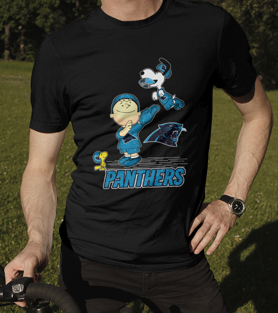 Snoopy And Woodstock Celebrate With Carolina Panthers Football Fun T-Shirt