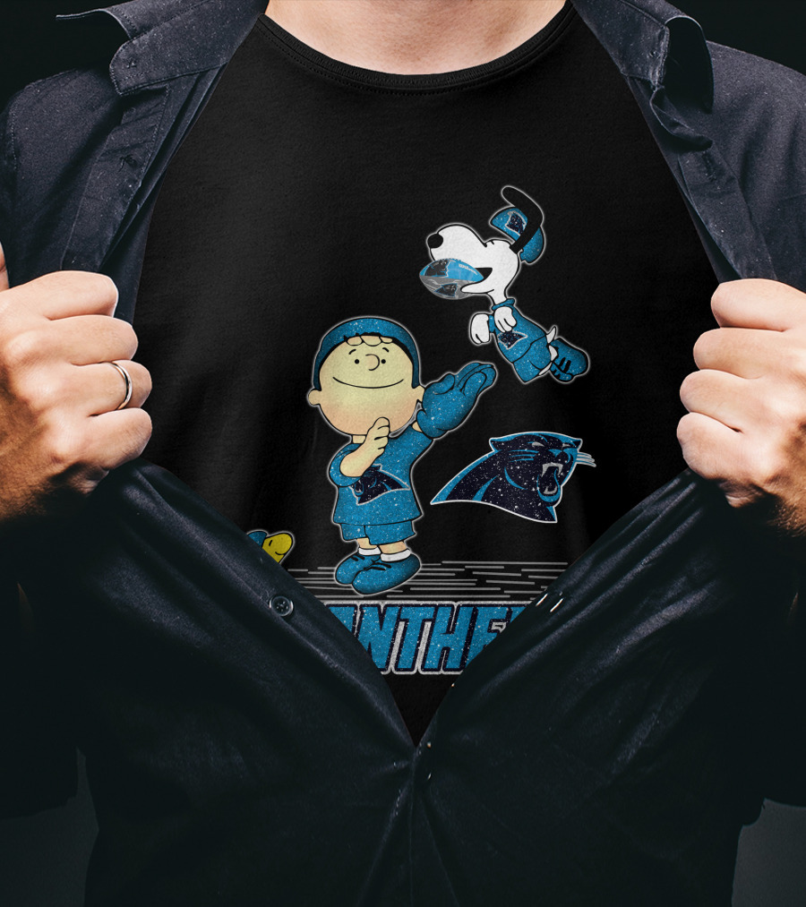 Snoopy And Woodstock Celebrate With Carolina Panthers Football Fun T-Shirt