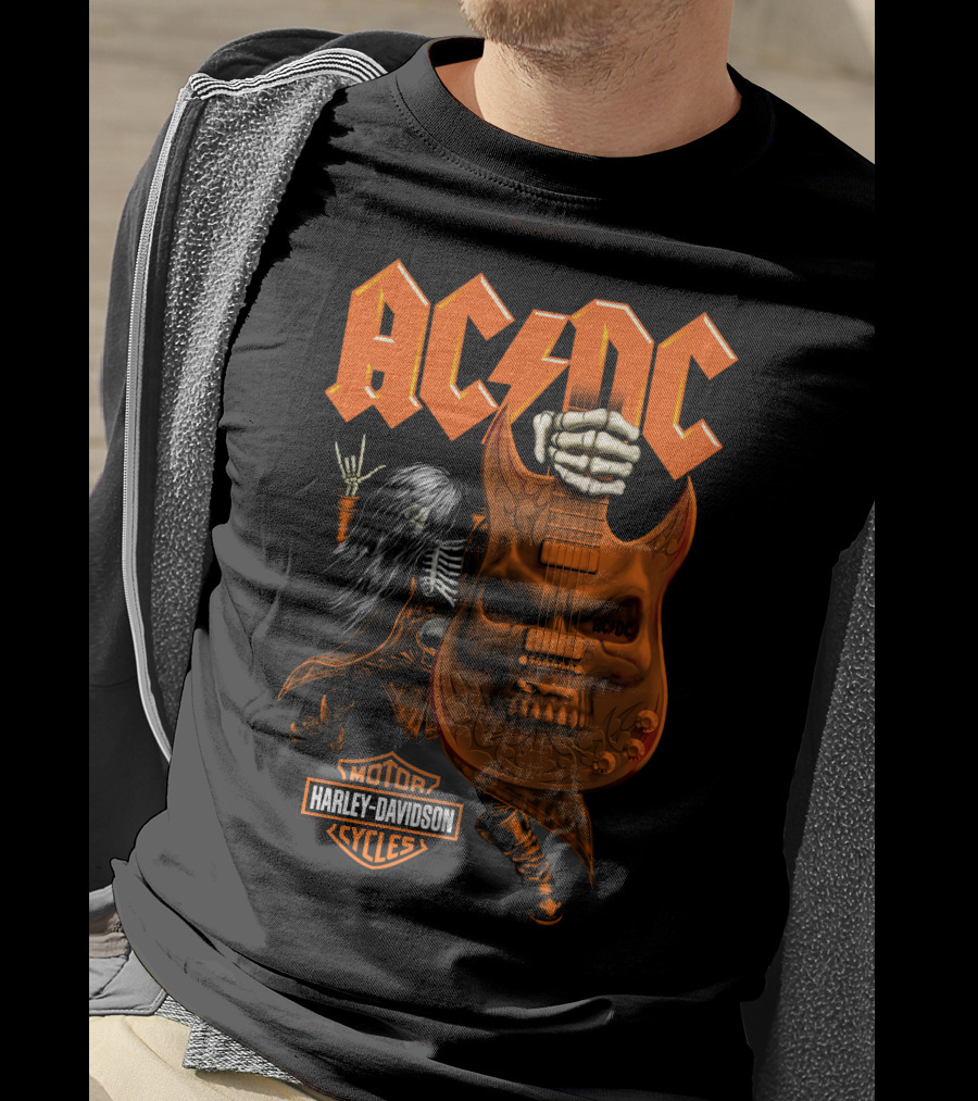 Acdc Harley Davidson Skeleton Guitarist Rock Icon T-Shirt