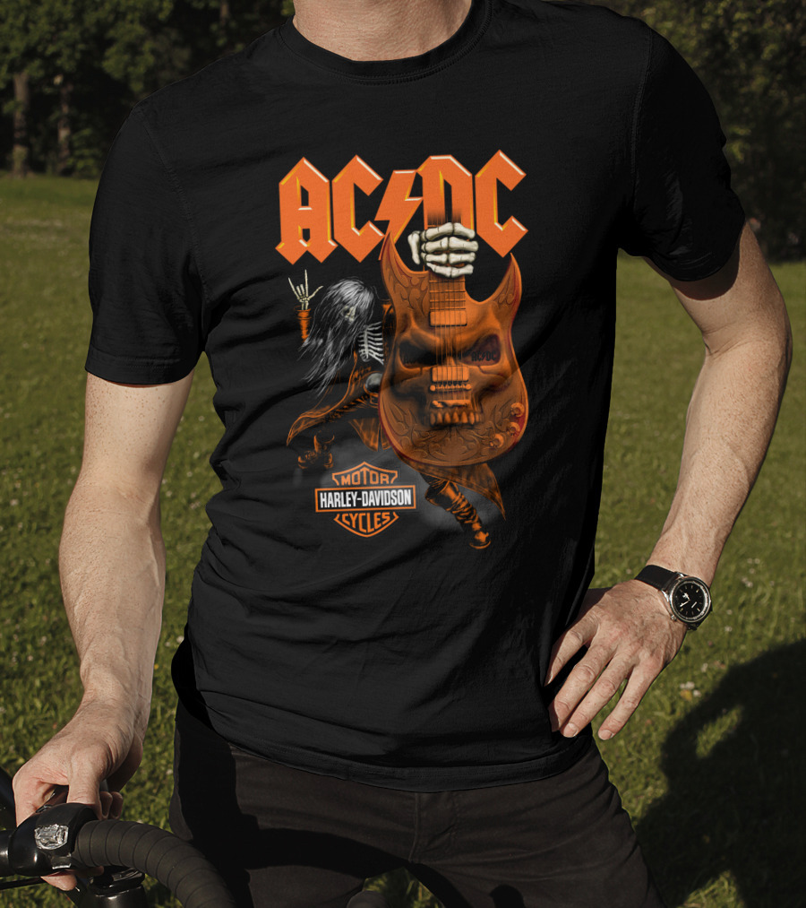 Acdc Harley Davidson Skeleton Guitarist Rock Icon T-Shirt