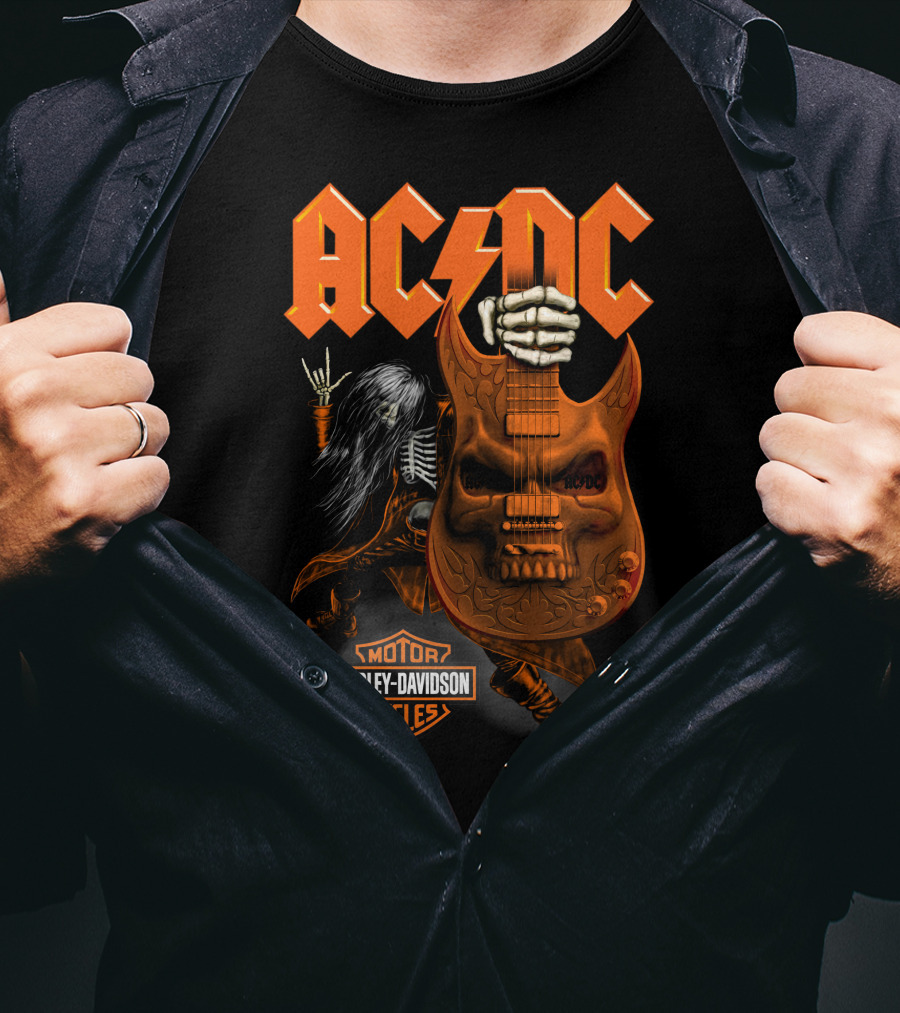 Acdc Harley Davidson Skeleton Guitarist Rock Icon T-Shirt