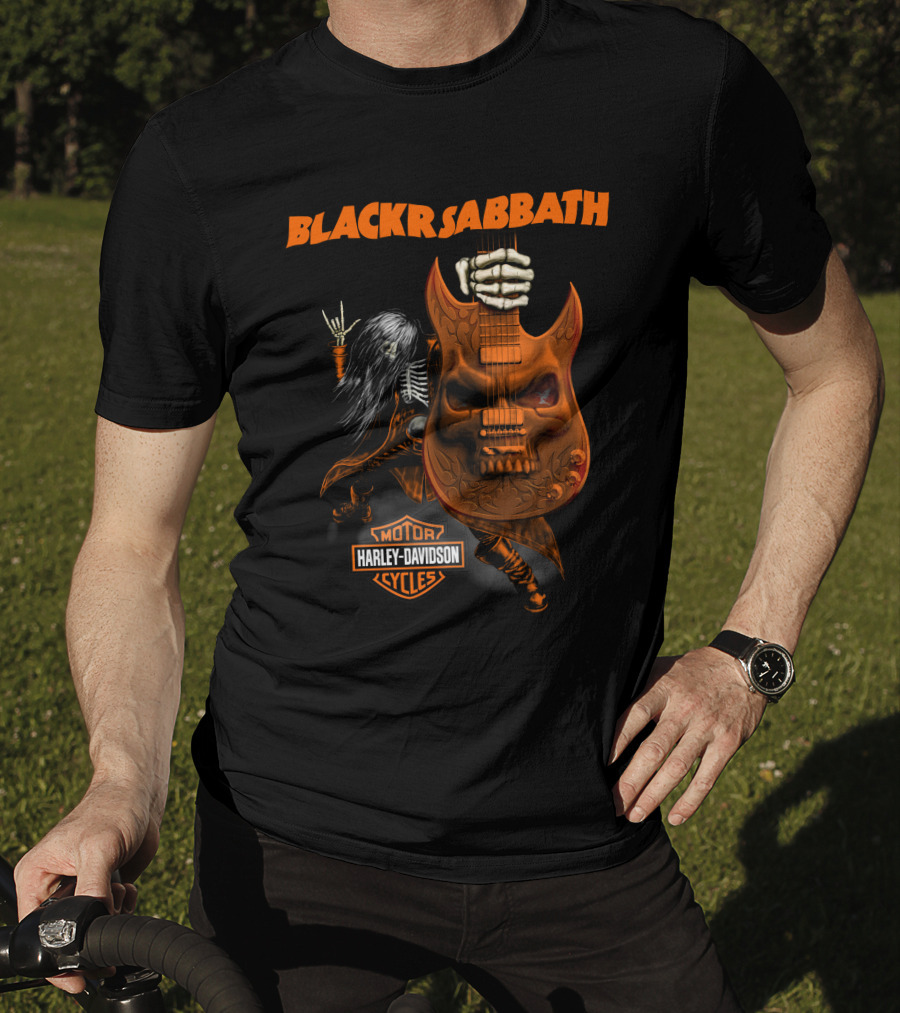 Black Sabbath Harley Davidson Motor Cycles Skeleton Guitar T-Shirt