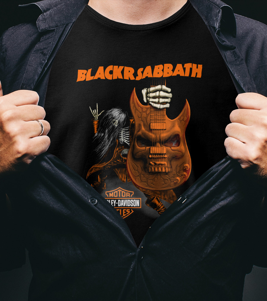 Black Sabbath Harley Davidson Motor Cycles Skeleton Guitar T-Shirt