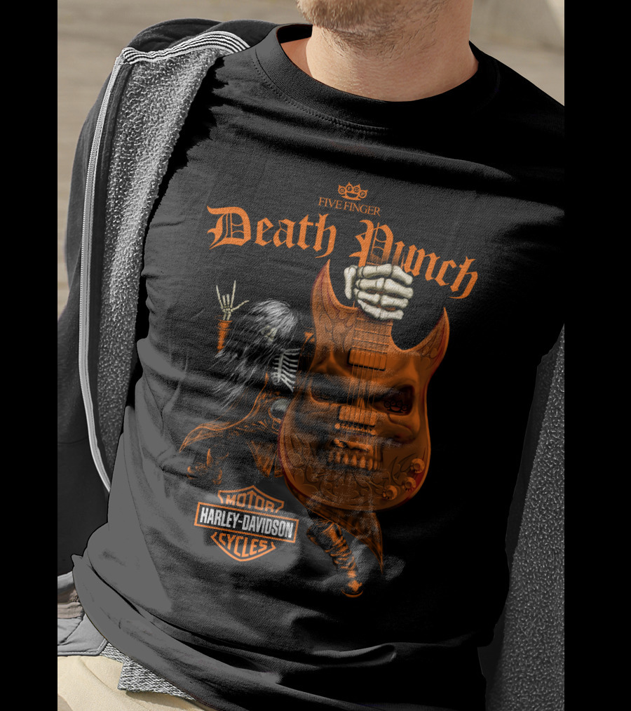 Five Finger Death Punch Harley Davidson Cycles Skeleton Guitar T-Shirt