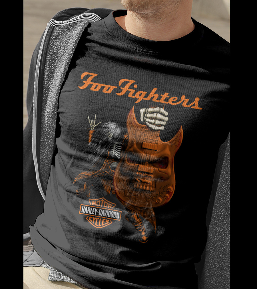 Foo Fighters Harley Davidson Skull Guitar T-Shirt