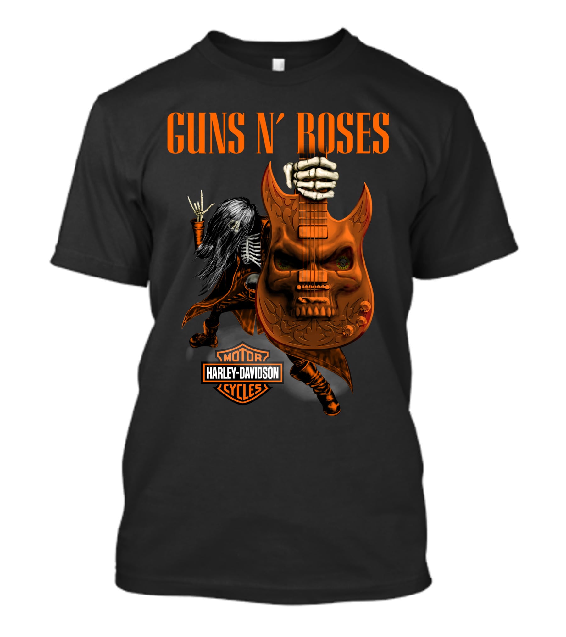 Guns N' Roses Harley Davidson Motor Cycles Skeleton Guitar Rocker T-Shirt