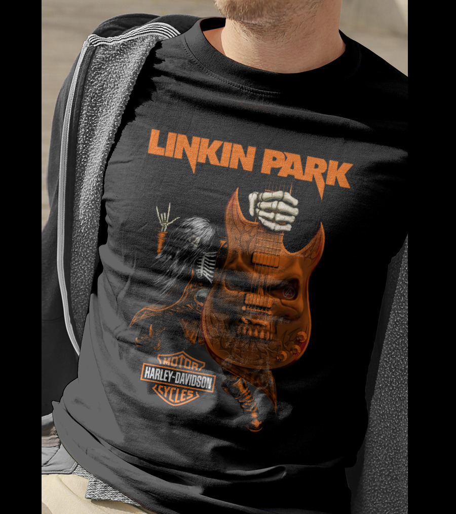 Linkin Park Harley Davidson Skeleton Guitar Monster T-Shirt