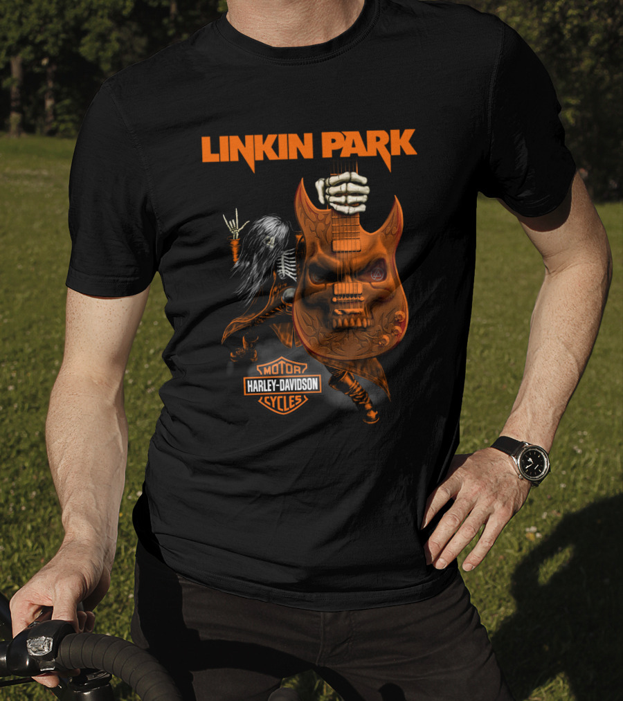 Linkin Park Harley Davidson Skeleton Guitar Monster T-Shirt