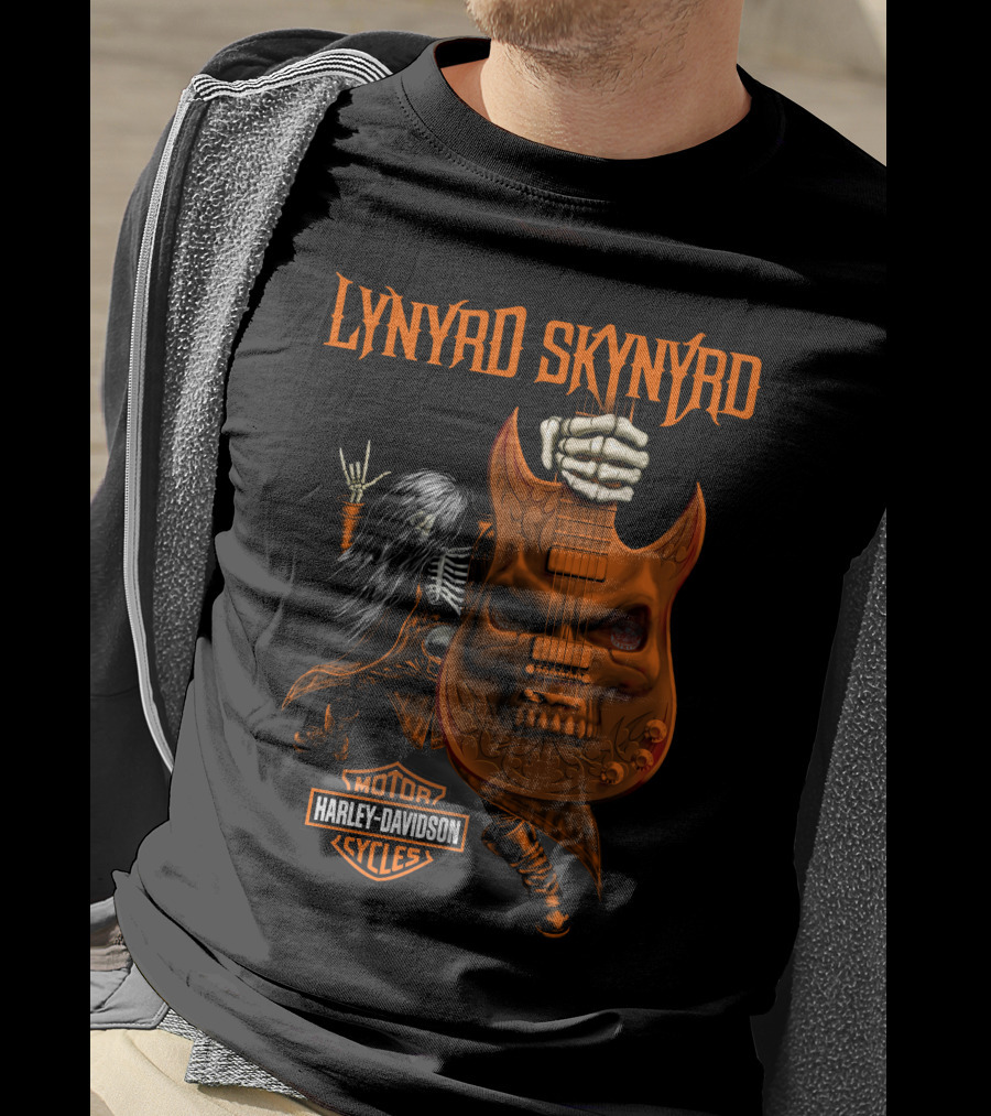 Lynyrd Skynyrd Harley Davidson Motor Cycles Skeleton Guitar T-Shirt