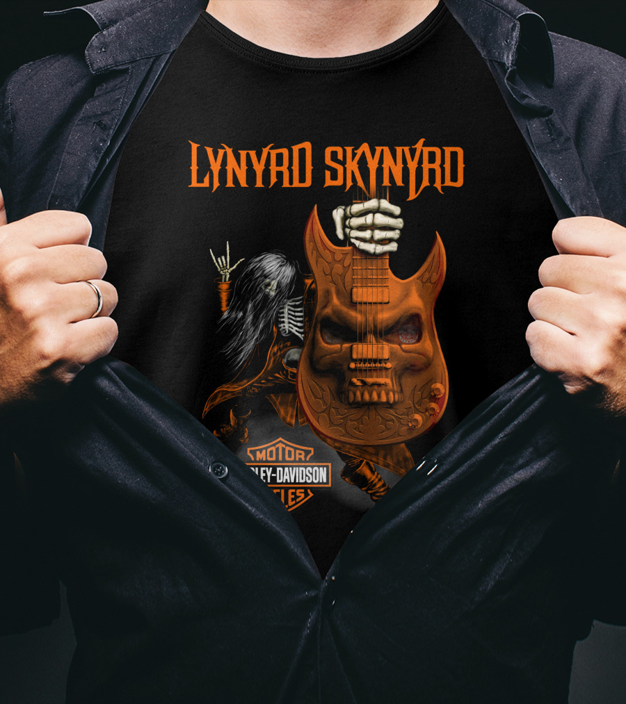 Lynyrd Skynyrd Harley Davidson Motor Cycles Skeleton Guitar T-Shirt