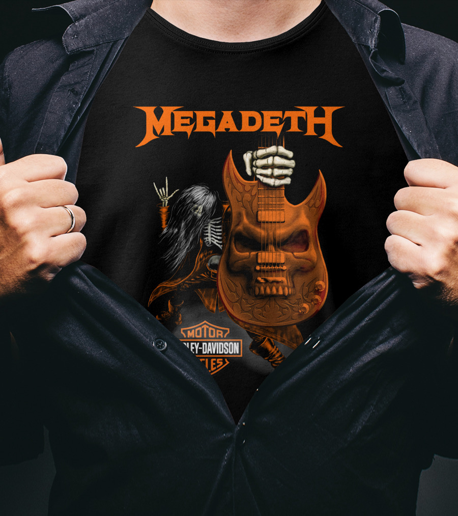 Megadeth Harley Davidson Motor Cycles Skull Guitar Rock T-Shirt