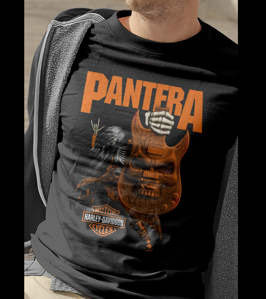 Pantera Harley Davidson Cycles Skeleton Guitar T-Shirt