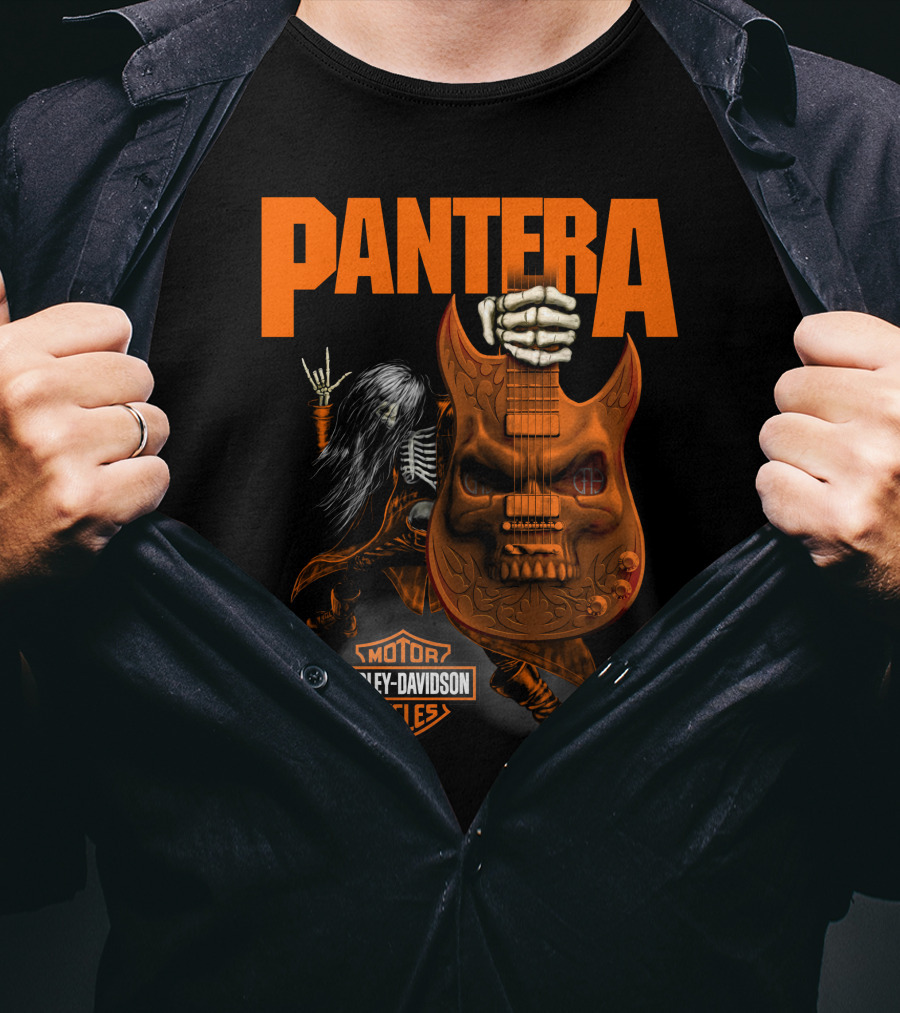 Pantera Harley Davidson Cycles Skeleton Guitar T-Shirt