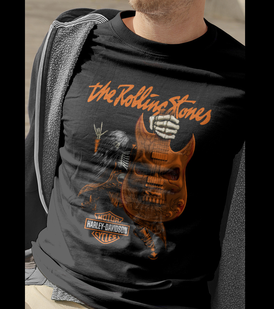The Rolling Stones Harley Davidson Skeleton Guitar T-Shirt