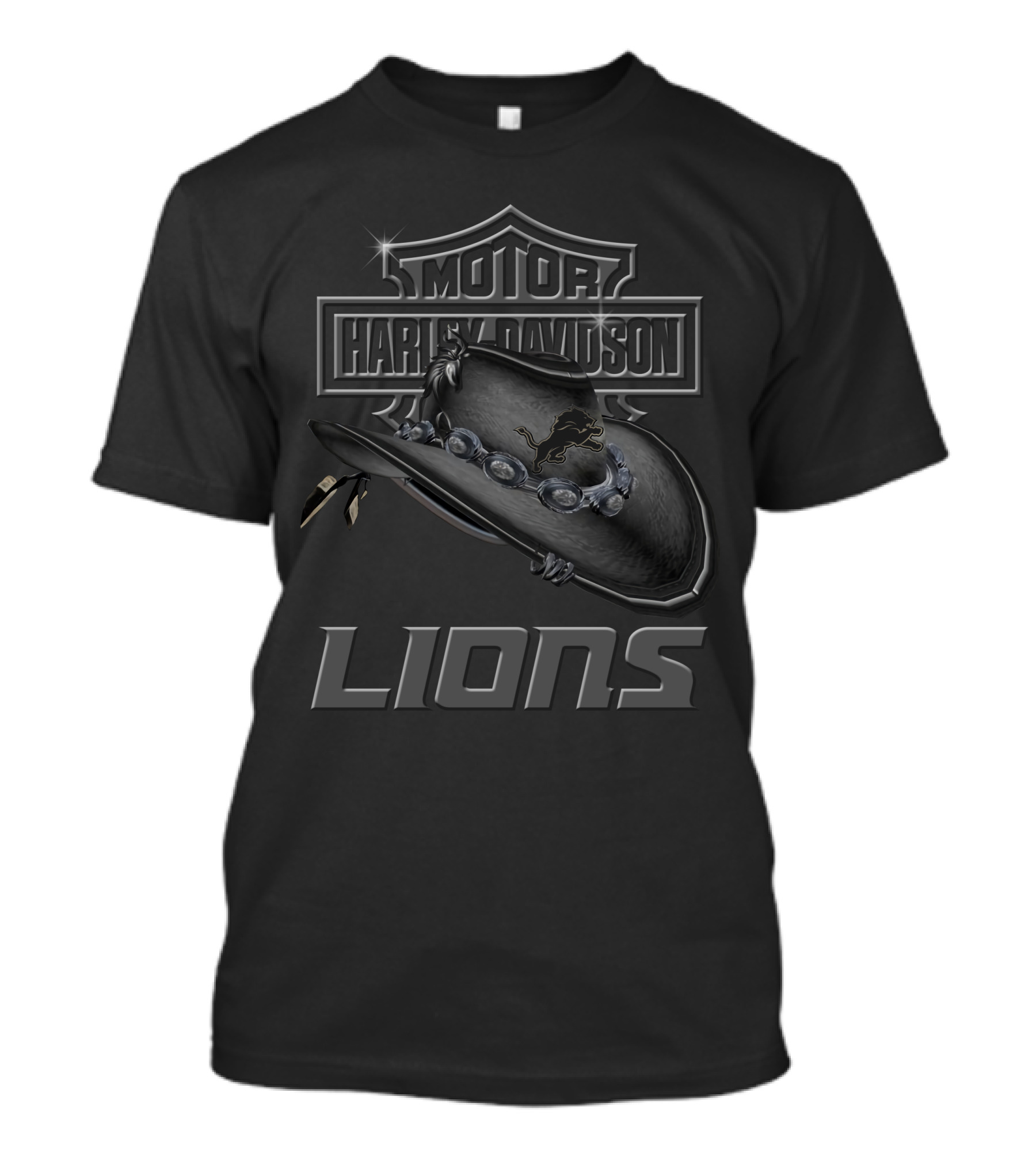 Motor Harley Davidson Detroit Lions Cowboy Hat T-Shirt
