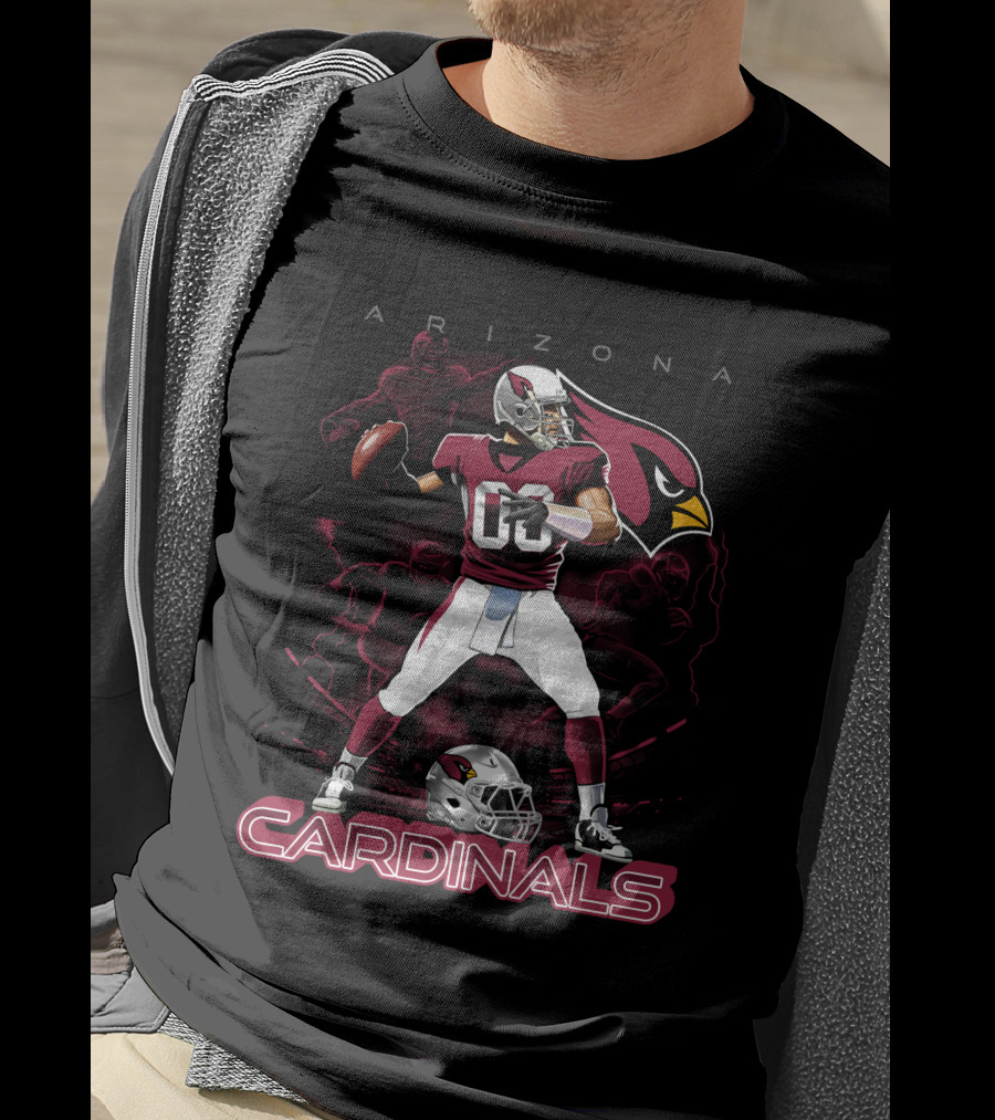 Arizona Cardinals Football Player Graphic With Team Logo And Helmet T-Shirt